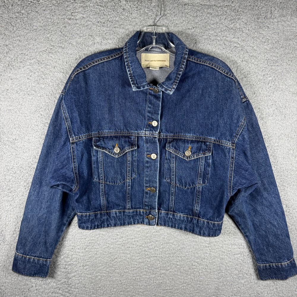 Pilcro and the Letterpress Women XS Cropped Denim Jacket Medium Wash Blue Cotton